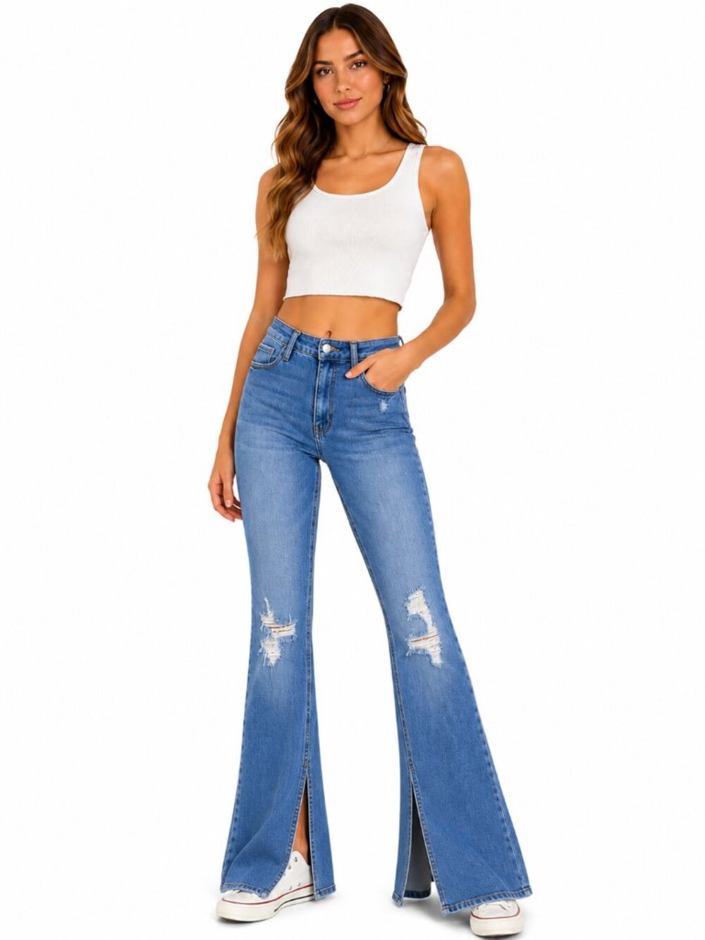 Cello Split Hem Flare Jeans Size 11 Y2K Stretch Distressed - Picture 12 of 12